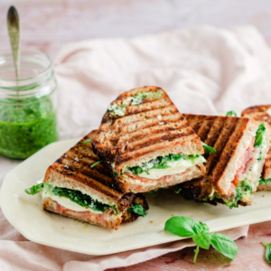 Grilled sandwiches with pesto.