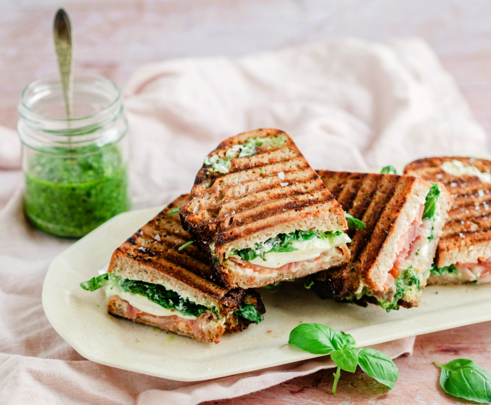 Grilled sandwiches with pesto.