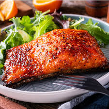 Glazed salmon with fresh salad
