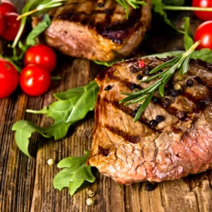 Grilled steak with tomatoes