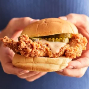 Fried chicken sandwich with pickles