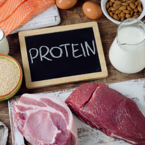 Protein sources on rustic table.