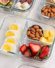 Meal prep containers with healthy snacks