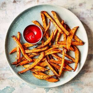 Sweet potato fries with ketchup