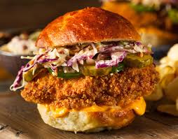 Fried chicken sandwich with slaw