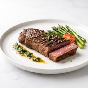 Steak with asparagus and sauce