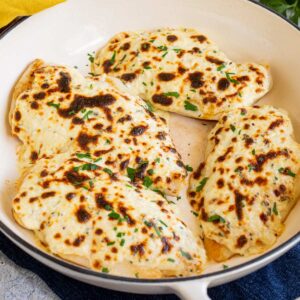 Baked chicken with cheese.